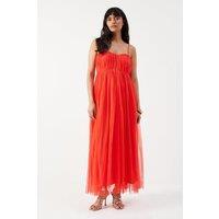 Warehouse Women's Tulle Strappy Bandeau Maxi Dress in Red | Size: 10