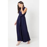 Petite Pleated Wide Leg Sleeveless Jumpsuit