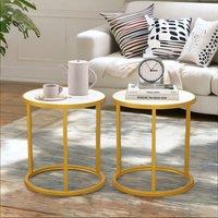 Pirlo Plush 2PC Faux Marble Round Bedside Table Bedroom Furniture in Gold
