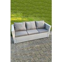 Fimous 3 Seater Rattan Lounge Sofa With Thick Cushion Light Grey