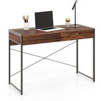 Costway Computer Desk Wooden PC Laptop Table Writing Workstation with 2 Drawers in Brown