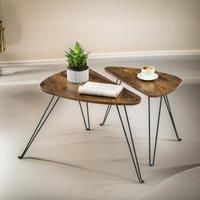 Pirlo Plush 2PC Nesting Tables Industrial Rustic Brown Living Room Furniture