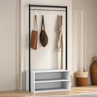 Pirlo Plush Coat Rack Stand With 2 Storage Shelves Hallway Furniture in White