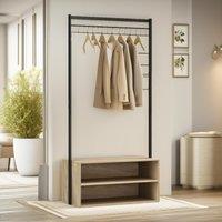 Pirlo Plush Coat Rack Stand With 2 Storage Shelves Hallway Furniture in Light Oak