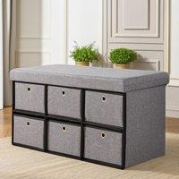 Pirlo Plush Ottoman Storage Box Grey With 6 Drawers