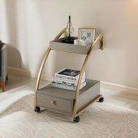 Pirlo Plush Rolling Bedside Table With Drawer Living Room Bedroom Furniture in Gold