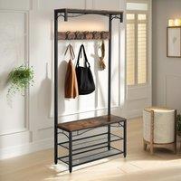 Pirlo Plush Industrial Coat Rack Shoe Storage Bench Rustic Brown