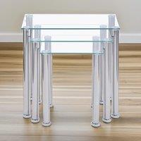 Pirlo Plush 3 Pc Glass Nesting Tables Living Room Furniture in Silver
