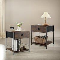 Pirlo Plush 2PC Industrial Bedside Tables With Drawer Bedroom Furniture in Brown