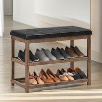 Pirlo Plush Wooden 2 Tier Shoe Rack Bench in Brown