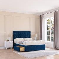 Sloomy Alabama Plush Velvet Memory Foam Bed Set With 4 Drawers, Mattress & Headboard in Navy | Size: Small Double