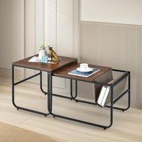 Pirlo Plush 2PC Industrial Nest Of Tables Industrial Stackable Furniture in Brown