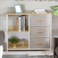 Pirlo Plush Bedroom Chest With 3 Fabric Drawers & Shelves in Beige