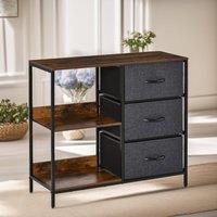 Pirlo Plush Bedroom Chest With 3 Fabric Drawers & Shelves in Brown