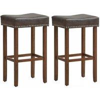Costway Set of 2 Bar Stools Upholstered Counter Height Saddle Stools PU Leather 74cm in Brown