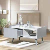 Pirlo Plush Faux Marble Coffee Table With Storage Shelf & Drawer Living Room Furniture in Light Grey