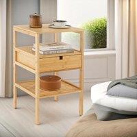 Pirlo Plush Bamboo Bedside Table With Drawer & Shelf Bedroom Furniture in White