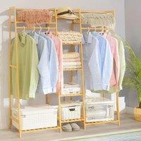 Pirlo Plush Bamboo Clothes Rack With Storage Shoe Cabinet in Brown