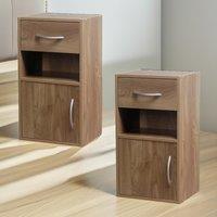 Pirlo Plush 2PC Wooden Bedside Nightstand Oak Bedroom Furniture in Brown