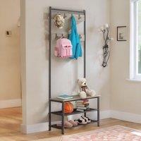 Pirlo Plush Hall Tree Coat Stand With Shoe Storage & 9 Hooks in Brown