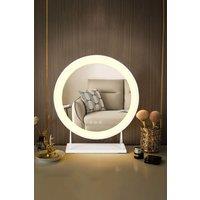 Living and Home Hollywood Makeup Mirror 3 Color Modes with LED Lights Desktop Round Vanity Mirror in White