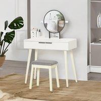 Pirlo Plush Dressing Table With Mirror & Cushioned Stool in White