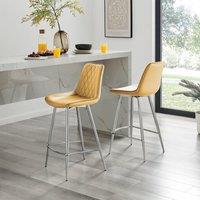 FurnitureboxUK Pesaro Set of 2 Velvet Silver Legs Bar Chair in Mustard