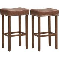 Costway Set of 2 Bar Stools Upholstered Counter Height Saddle Stools PU Leather 74cm in Brown