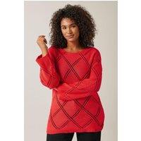 Evans Women's Diamond Pointelle Jumper in Red | Size: 26-28