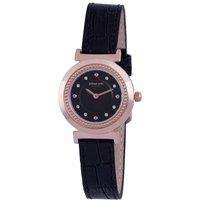 Johan Eric Women's Black Dial Watch Swarovski Crystals, Black Genuine Leather Strap