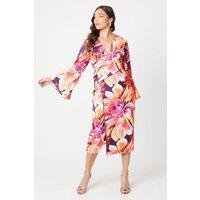 Coast Women's Petite Printed Satin Wrap Dress With Flare Sleeve in Pink | Size: 8
