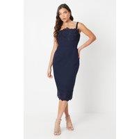 Coast Women's Petite Square Neck Lace Detail Crepe Pencil Dress in Navy | Size: 8