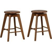Costway Set of 2 Bar Stools Wood Counter Height Chair 360 Swivel Kitchen Seat Backless in Brown