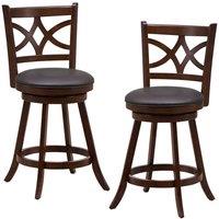 Costway Set of 2 Bar Stools Counter Height Chair Pub 360 Swiveling Upholstered Seat 24" in Brown