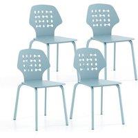 Costway Set of 4 Dining Chair Metal Kitchen Bar Chair Stool Armless Accent Side Chair in Blue