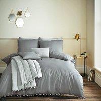 Smart Living Premium Polycotton Pom Pom Duvet Cover With Pillowcases in Charcoal | Size: King