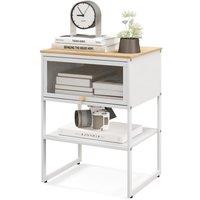 Costway 3-Tier Side Table Modern End Table Beside Sofa Nightstand with Flip up Door in White