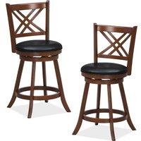Costway Set of 2 Bar Stools Counter Height Chair Pub 360 Swiveling Upholstered Seat 24" in Brown