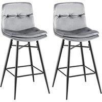 Costway Set of 2 Bar Stools Velvet Counter Height Chair Upholstered High Dining Chairs in Grey