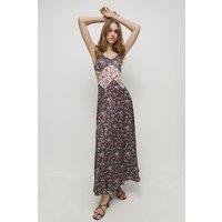 Petite Lace Satin Midi Dress In Mixed Print