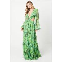 Debut London by Coast Printed Chiffon Cutout Maxi Dress