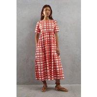 Printed Check Poplin Chuck On Smock Midi Dress