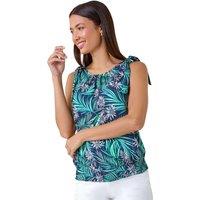 Roman Women's Bow Detail Floral Shirred Top in Navy | Size: 10