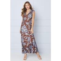 Oasis Women's Occasion Petite Satin Open Back Maxi Dress in Chocolate | Size: 14