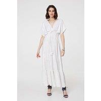 Izabel London Women's Dotty Empire Waist Kimono Maxi Dress in White | Size: 12