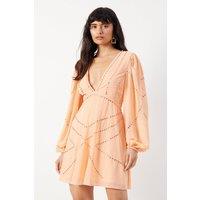 Premium Chiffon Embellished Sequin Plunge Neck Mini Dress