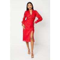 Satin Wrap Front Shirt Dress