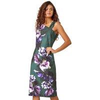 Floral Asymmetric Pleat Detail Stretch Dress