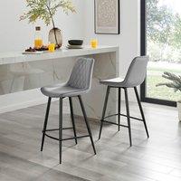 FurnitureboxUK Pesaro Set of 2 Velvet Black Legs Bar Chair in Grey