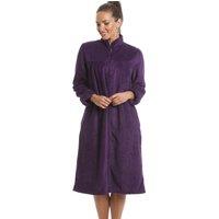 Camille Women's Soft Fleece Zip Front Housecoat in Purple | Size: 10-12